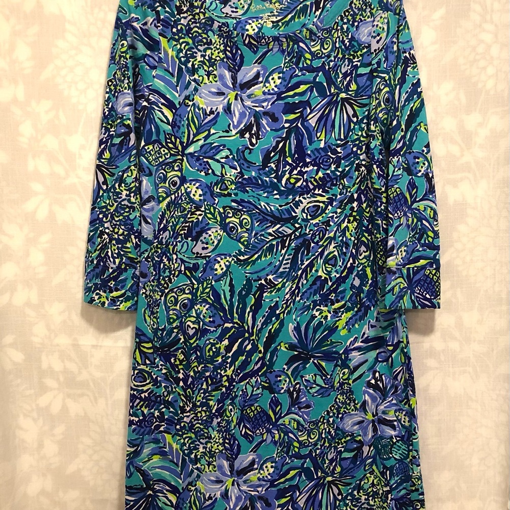 Lilly Pulitzer Spring Blue Teal Green Tropical Floral  Hollee Dress Open Back